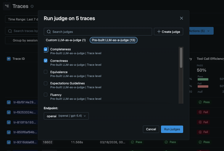 MLflow evaluation results table showing OpenHands evaluation results