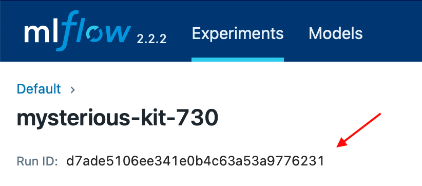 Screenshot showing location of run ID in tracking UI