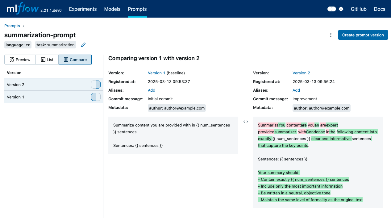 Compare Prompt
Versions