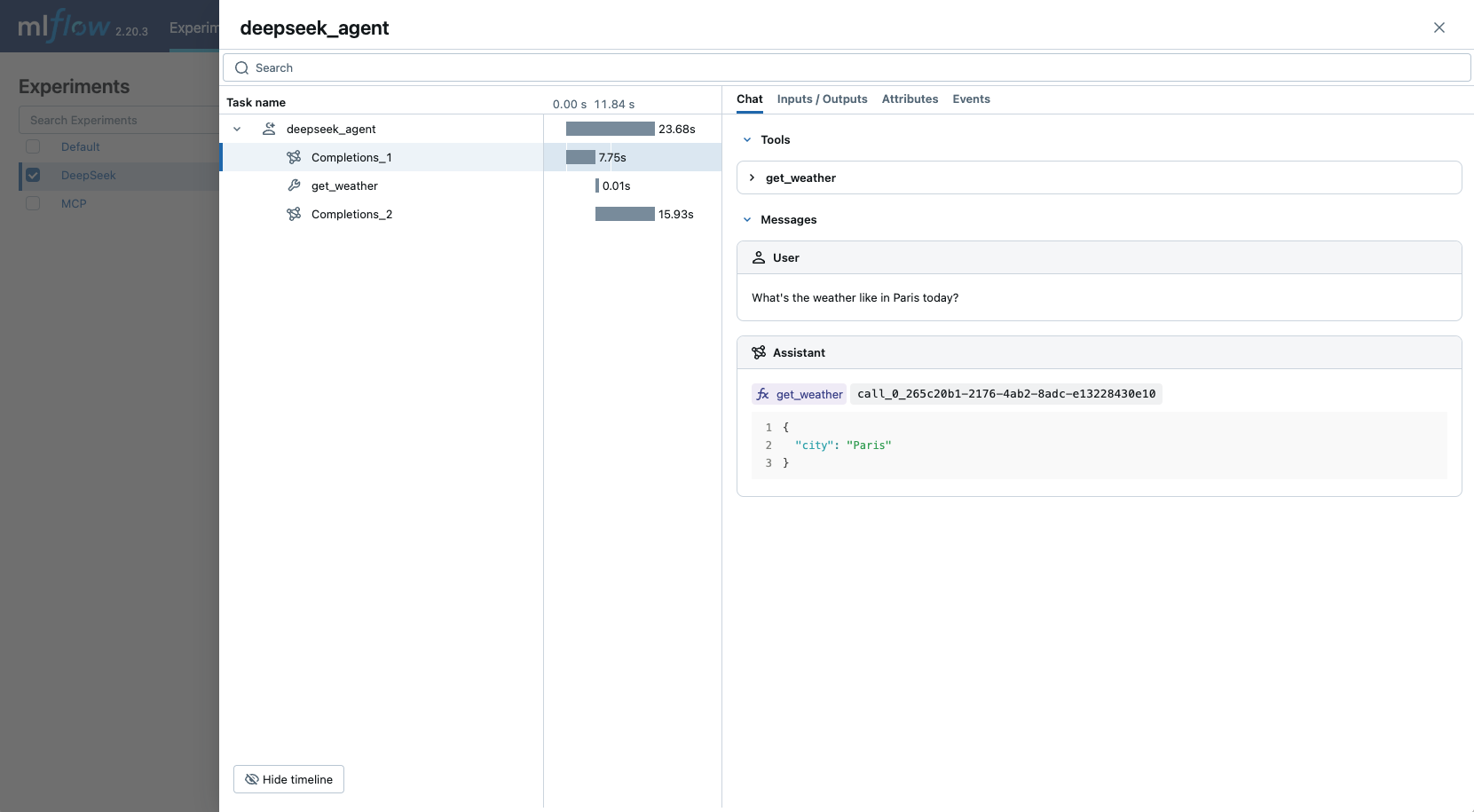 Deepseek Tracing via autolog