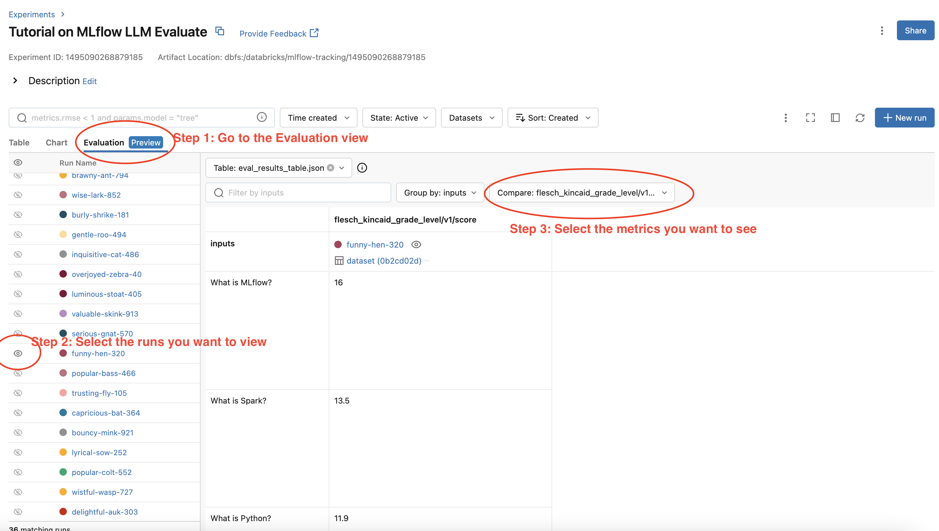 Demo UI of MLflow evaluate