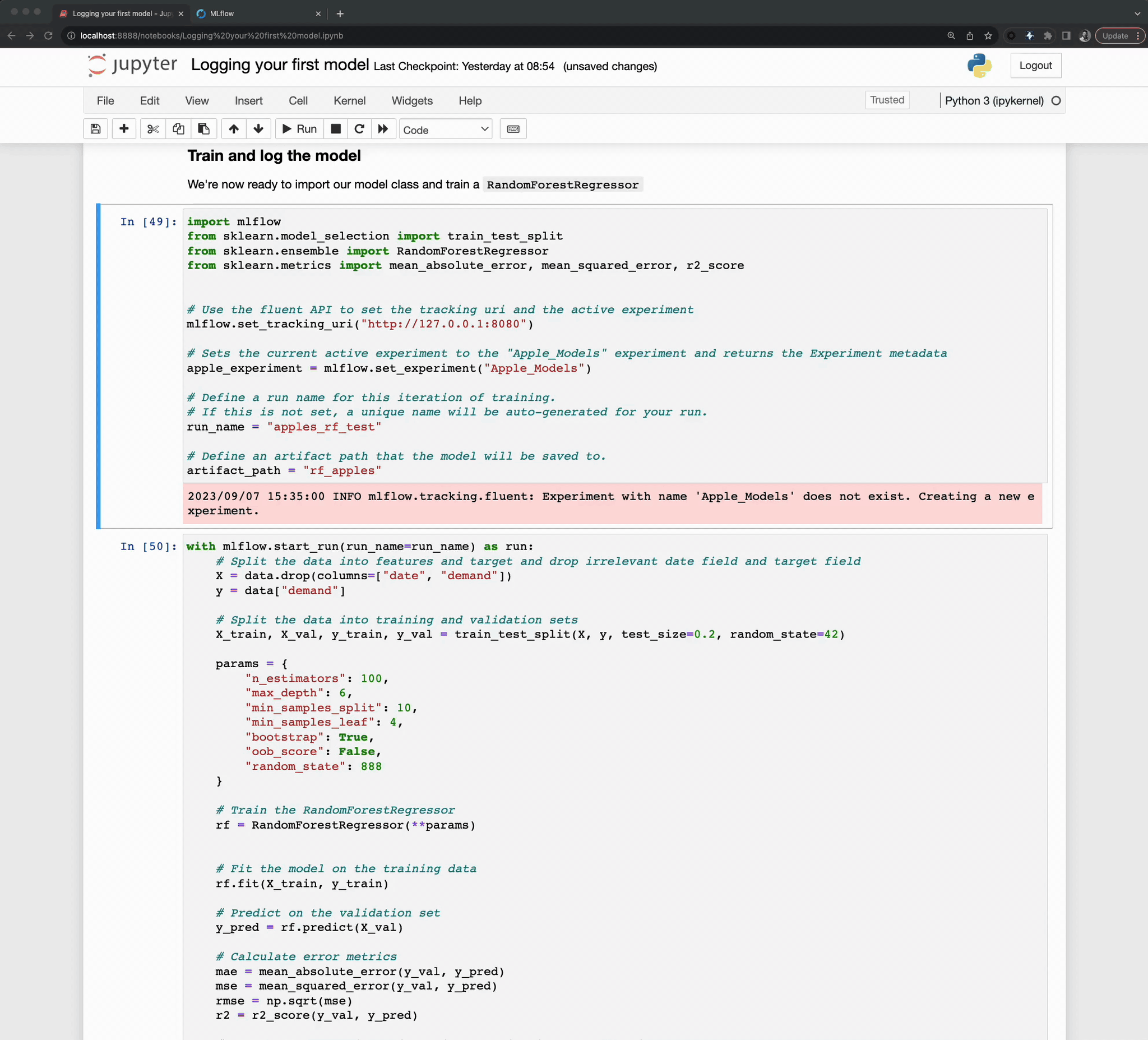 Log the model to MLflow