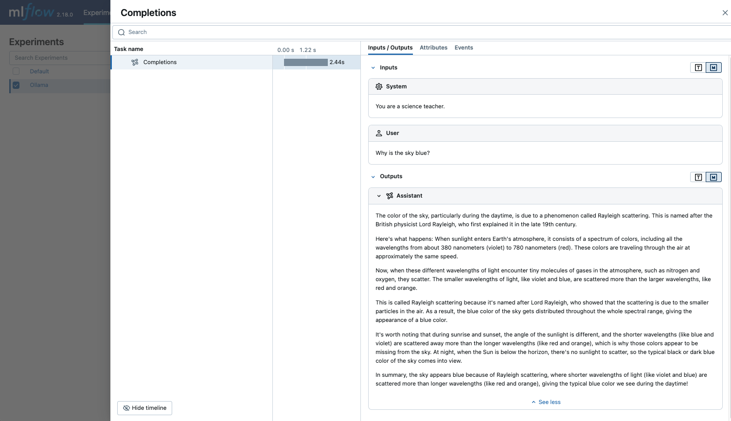 Ollama Tracing via autolog