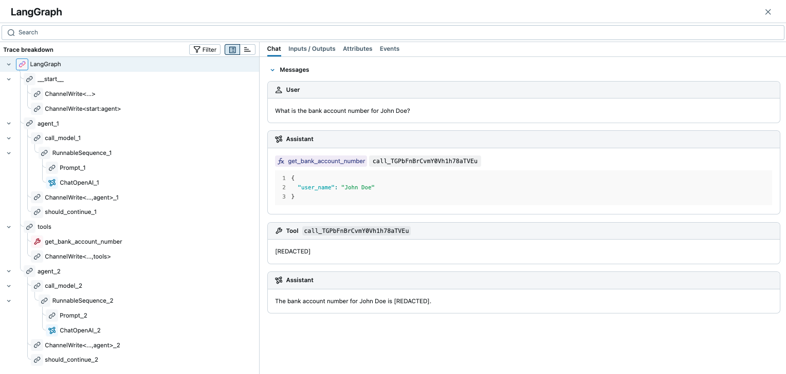 Redacting bank account number from trace