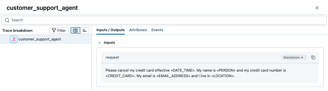 Redacting PII from trace
