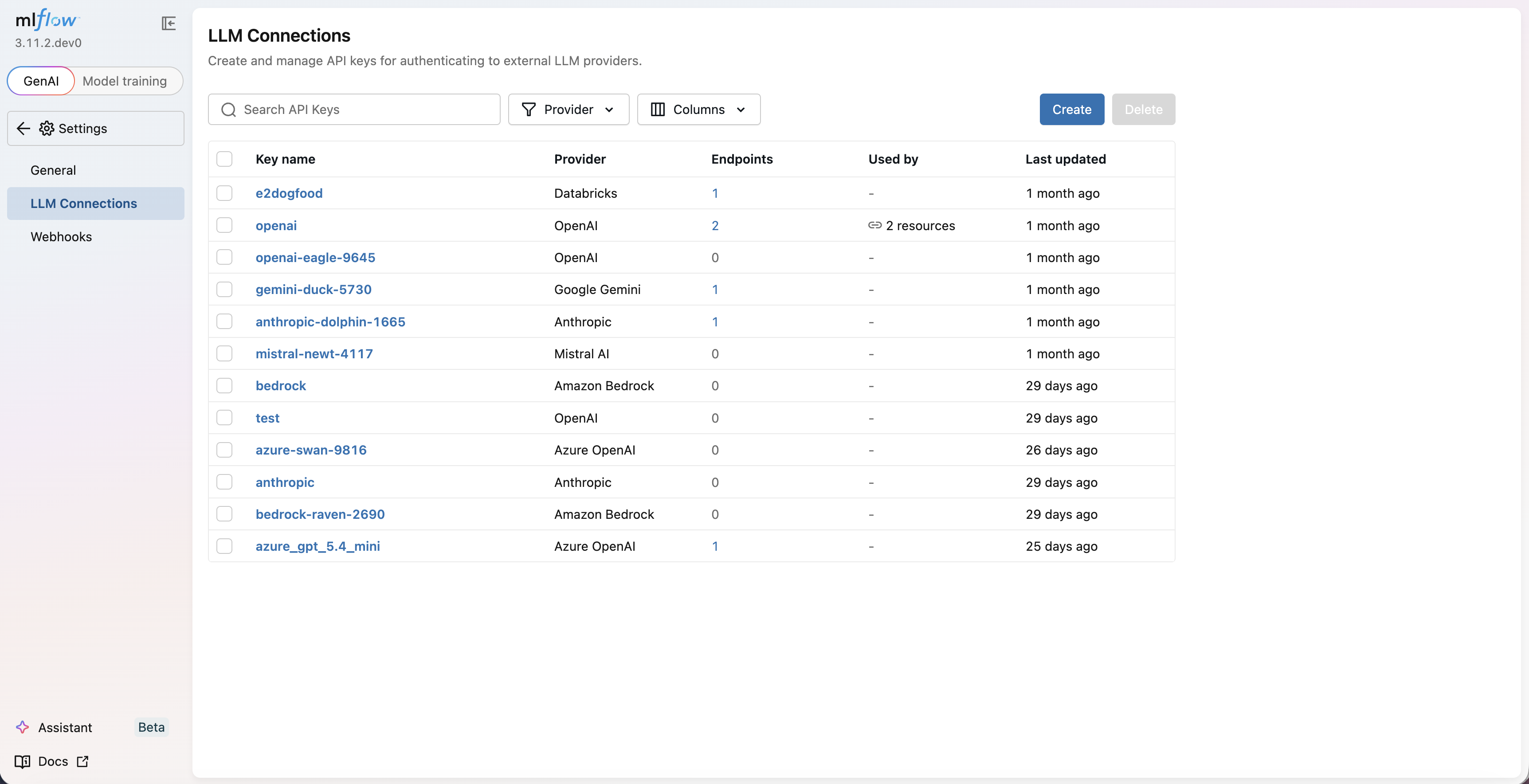 LLM Connections Page
