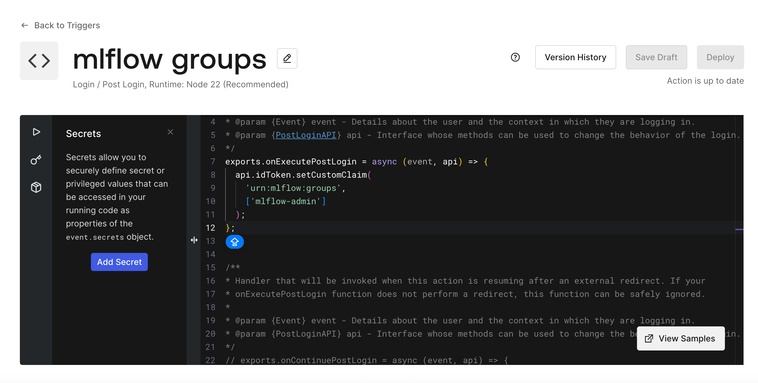 custom action setting