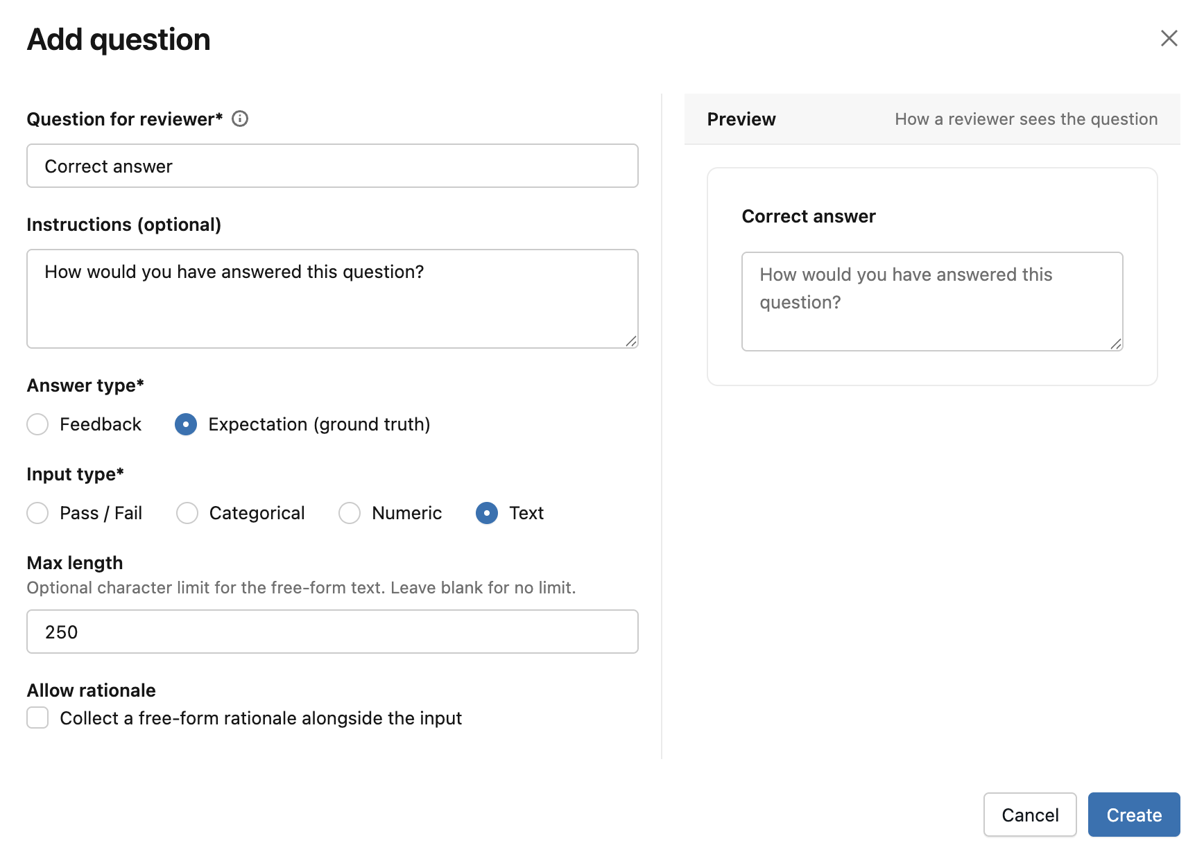Creating a review question in the MLflow UI