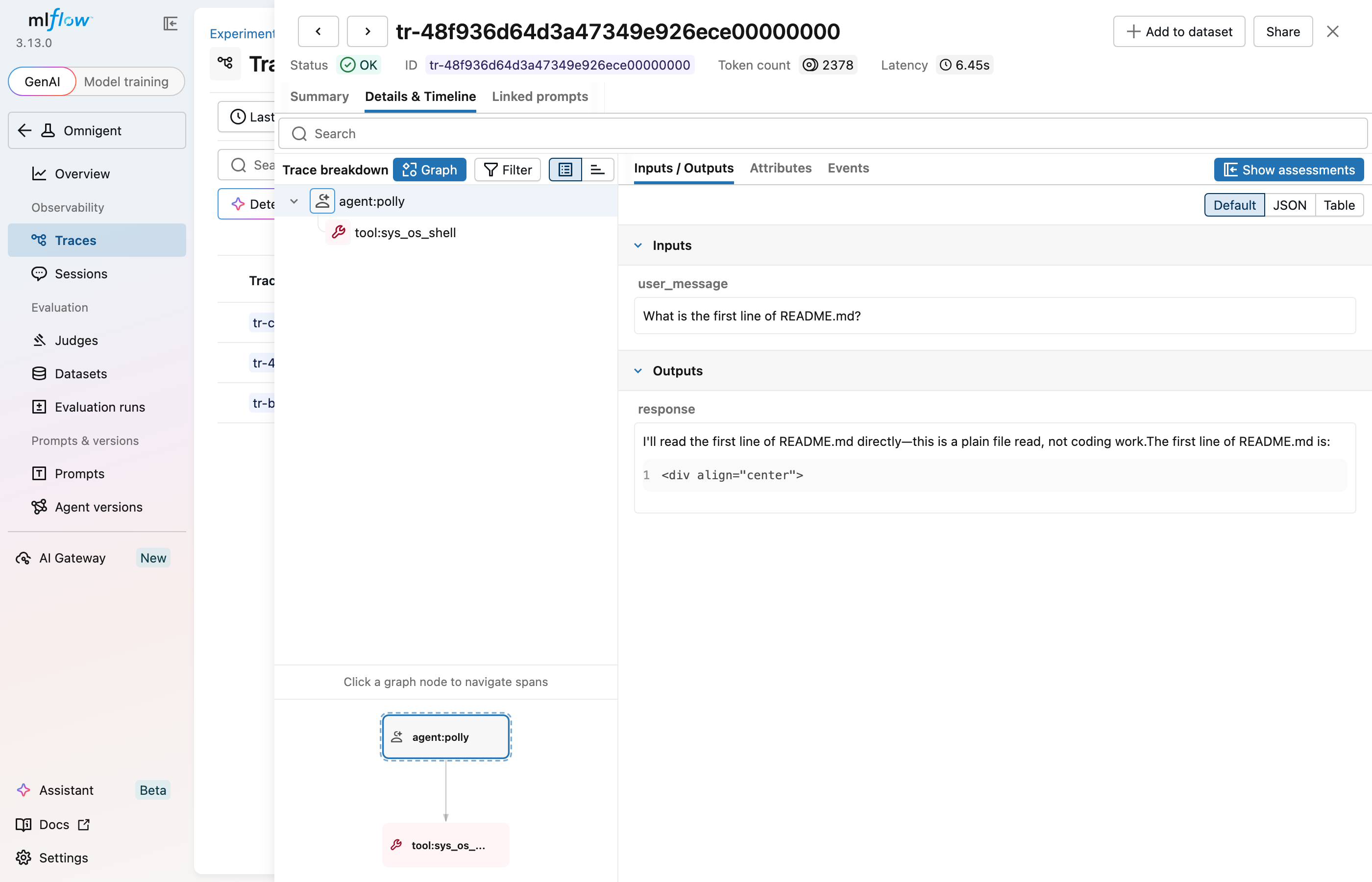 Omnigent Trace Detail in MLflow UI
