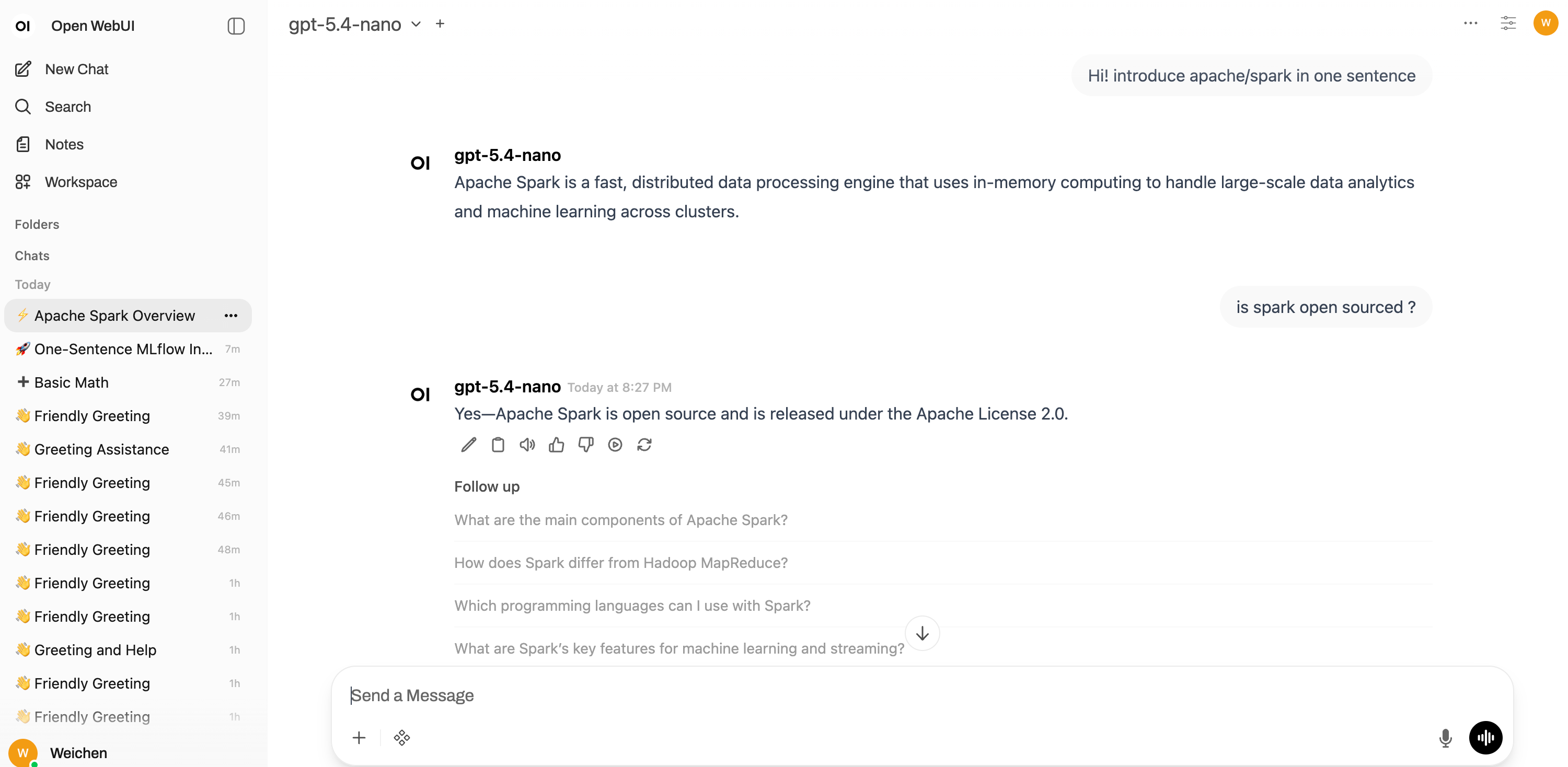 Open WebUI chat session
