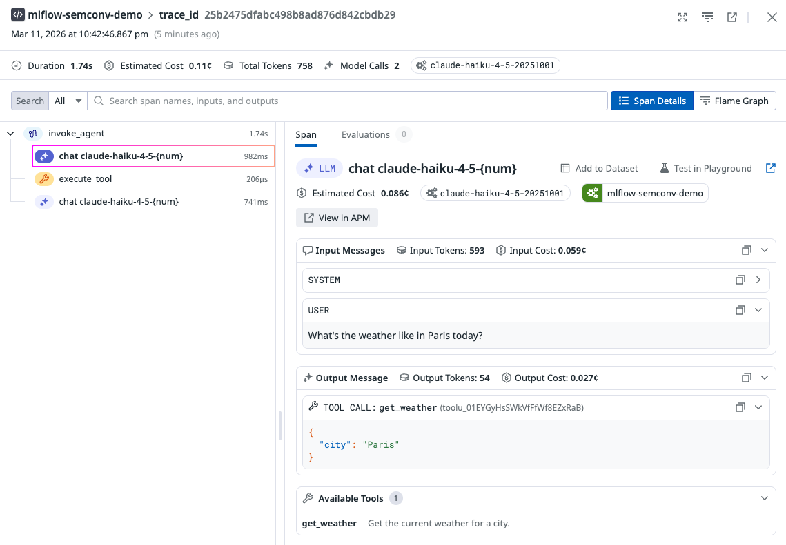 GenAI Semantic Conventions Trace in MLflow