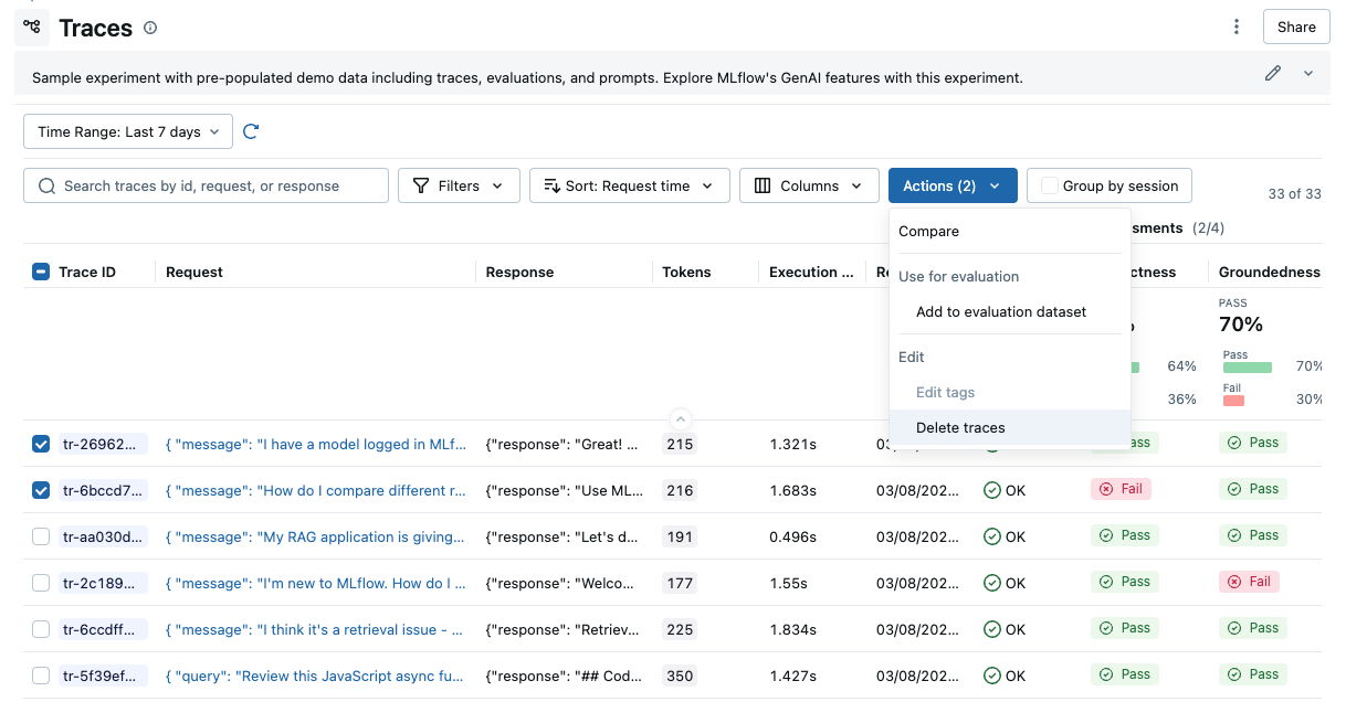 Delete Traces from MLflow UI