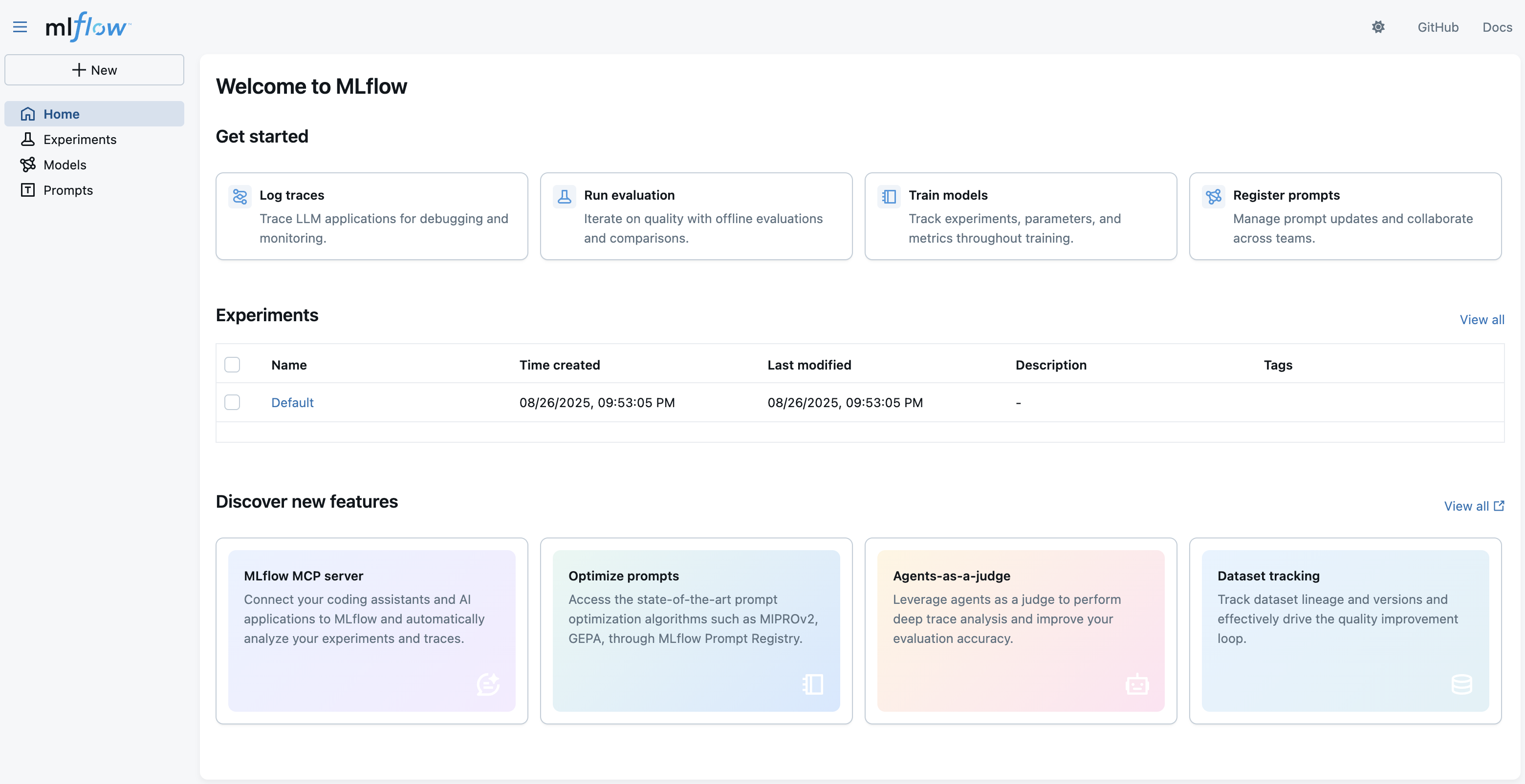 MLflow UI Home