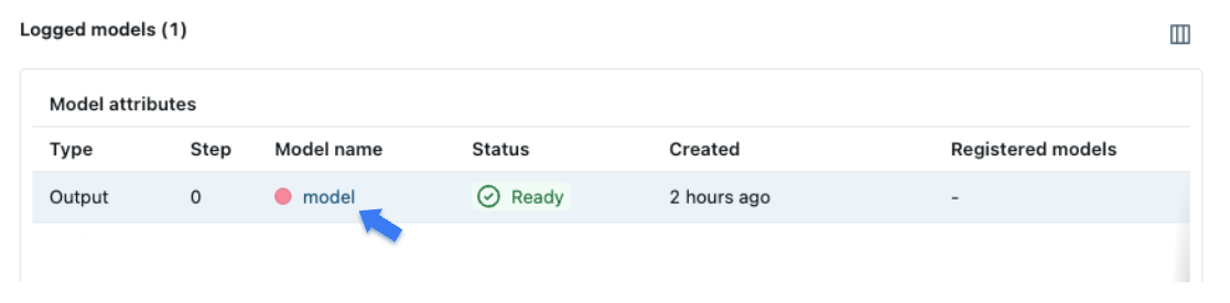 MLflow UI Model detail page